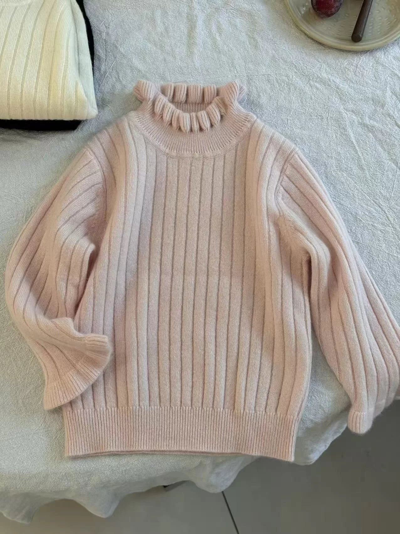 Ruffled Mock Neck Cashmere Jumper