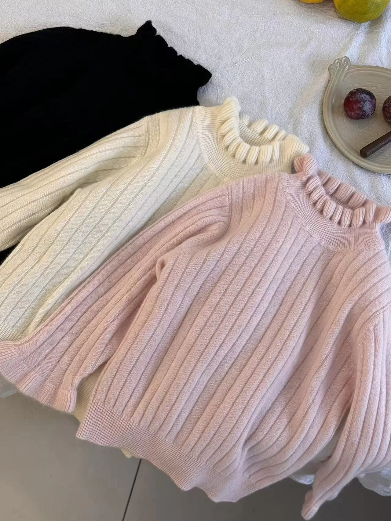 Ruffled Mock Neck Cashmere Jumper