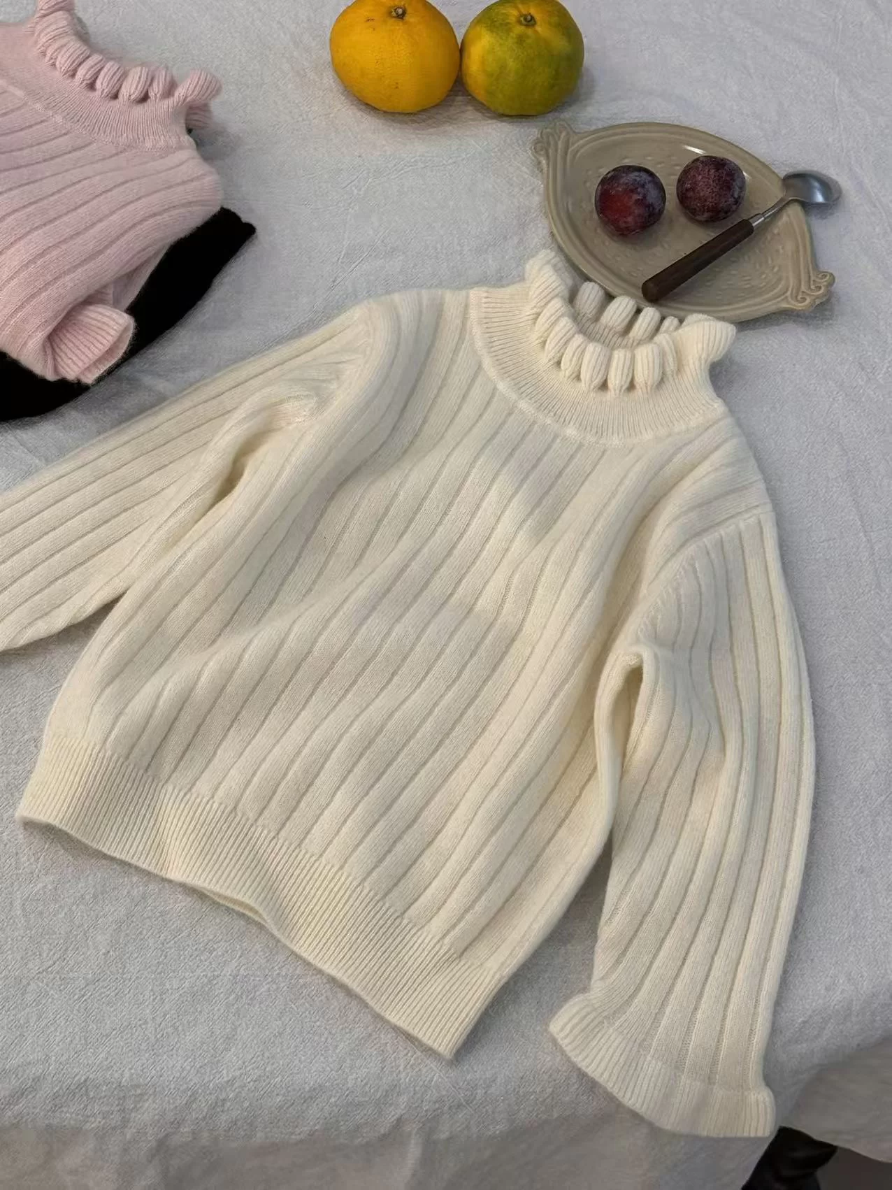 Ruffled Mock Neck Cashmere Jumper