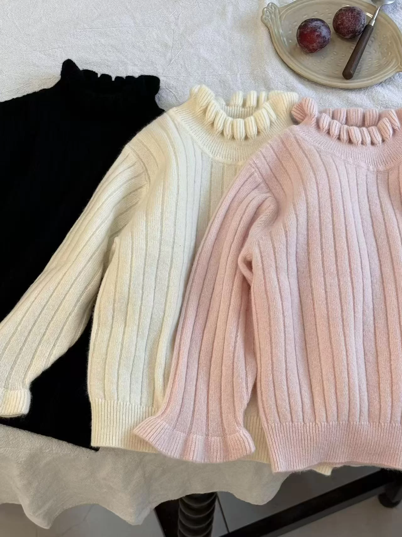 Ruffled Mock Neck Cashmere Jumper