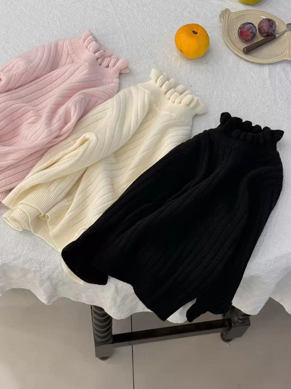 Ruffled Mock Neck Cashmere Jumper