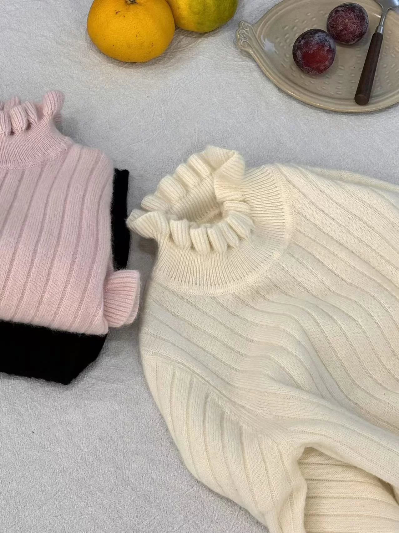 Ruffled Mock Neck Cashmere Jumper